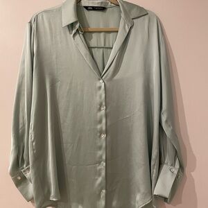 Zara Women's Light Green Button Down Shirt
